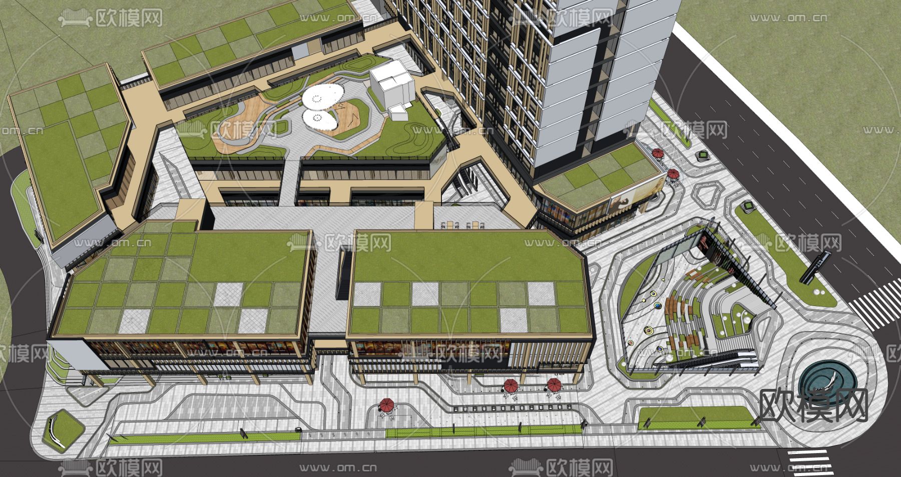 现代商业综合体鸟瞰su模型下载（渲染图4）