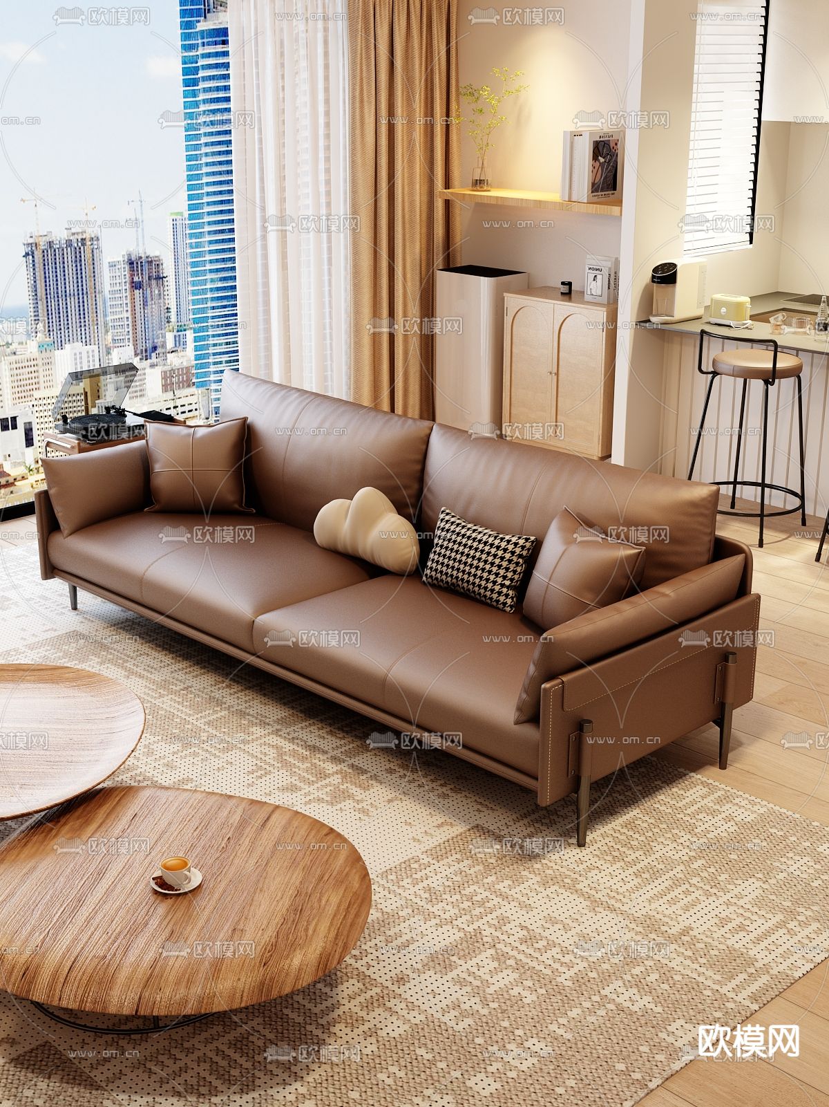 双人沙发 皮革沙发3d模型下载（渲染图2）