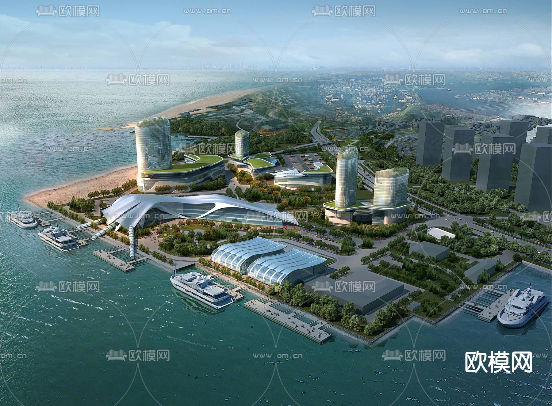 滨海商圈 鸟瞰su模型下载（渲染图1）