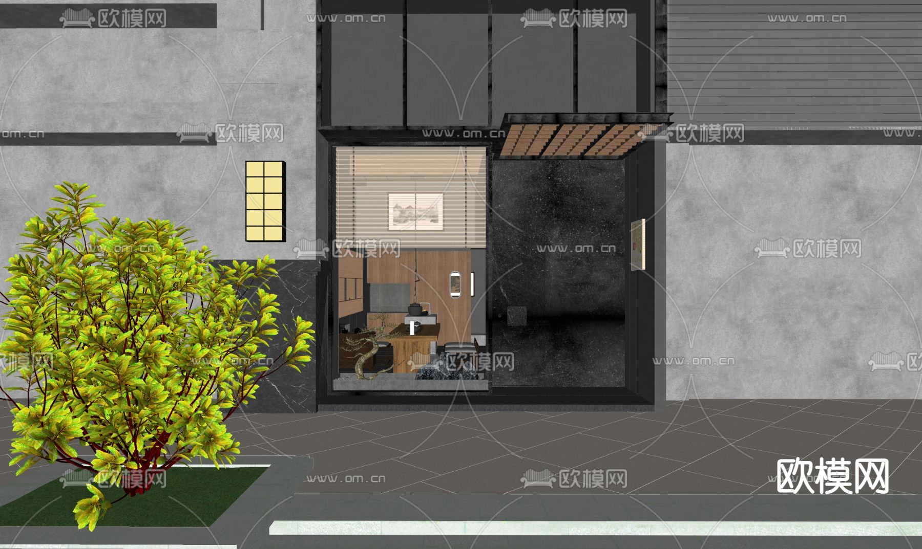 侘寂店铺门面门头su模型下载（渲染图2）