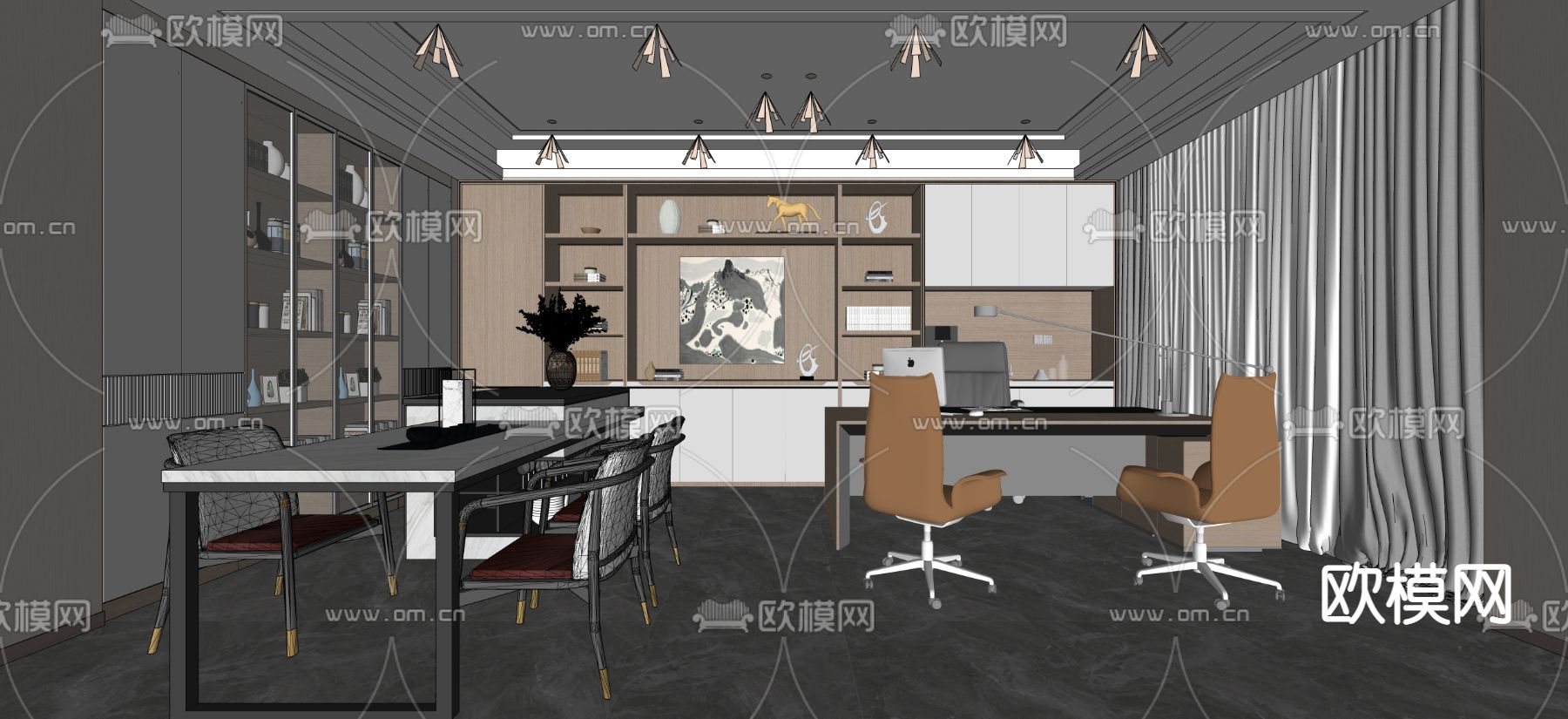 董事长室 总经理室su模型下载（渲染图3）