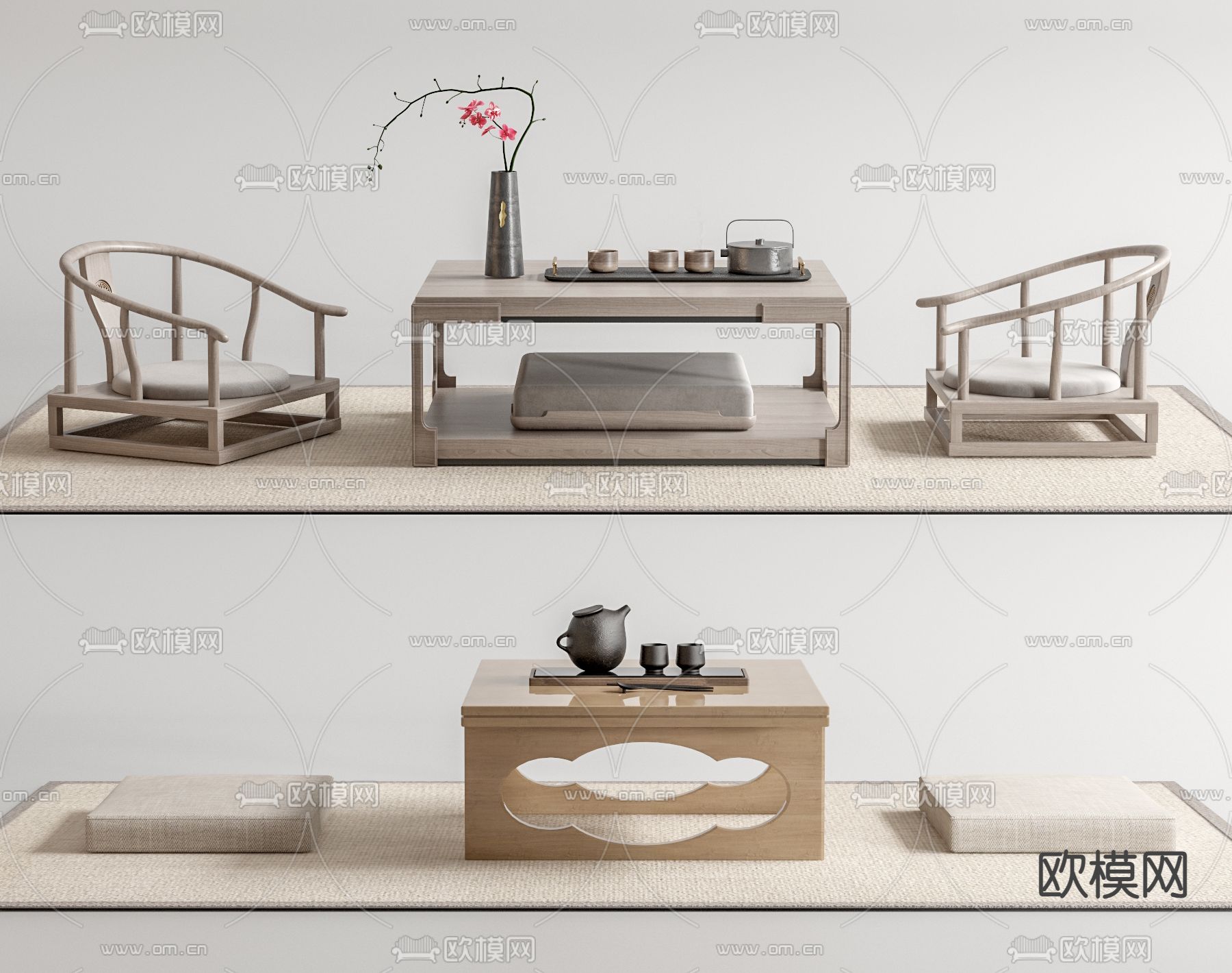 日式茶桌 茶台3d模型下载