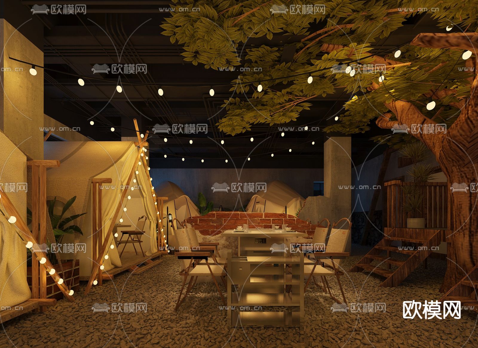 露营风火锅店su模型下载（渲染图1）