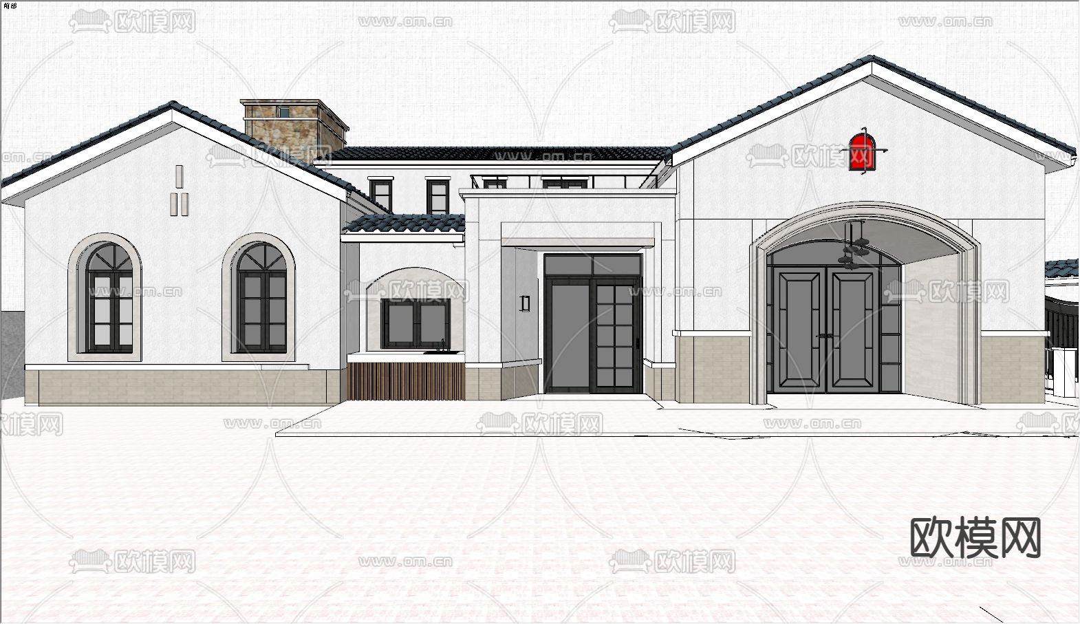 地中海别墅外观su模型下载（渲染图2）