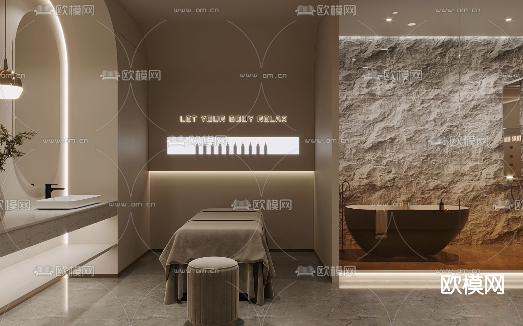 侘寂SPA 护理房 美容院3d模型下载（渲染图1）