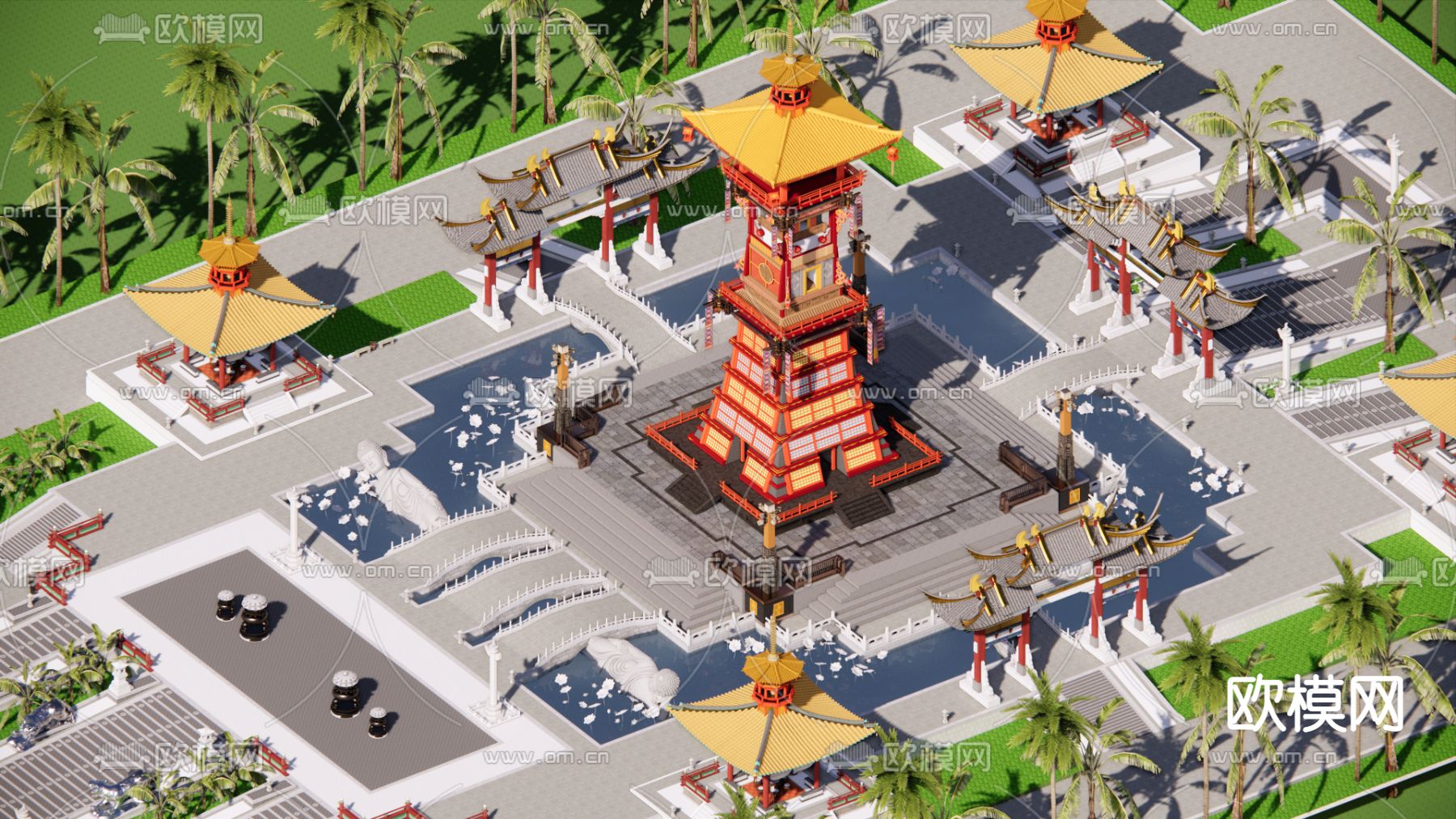 中式古建筑 景观塔楼su模型下载（渲染图4）