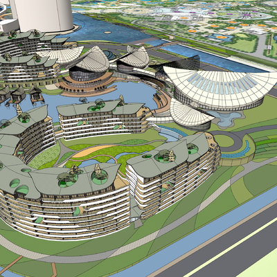  滨海商业城 鸟瞰su模型 