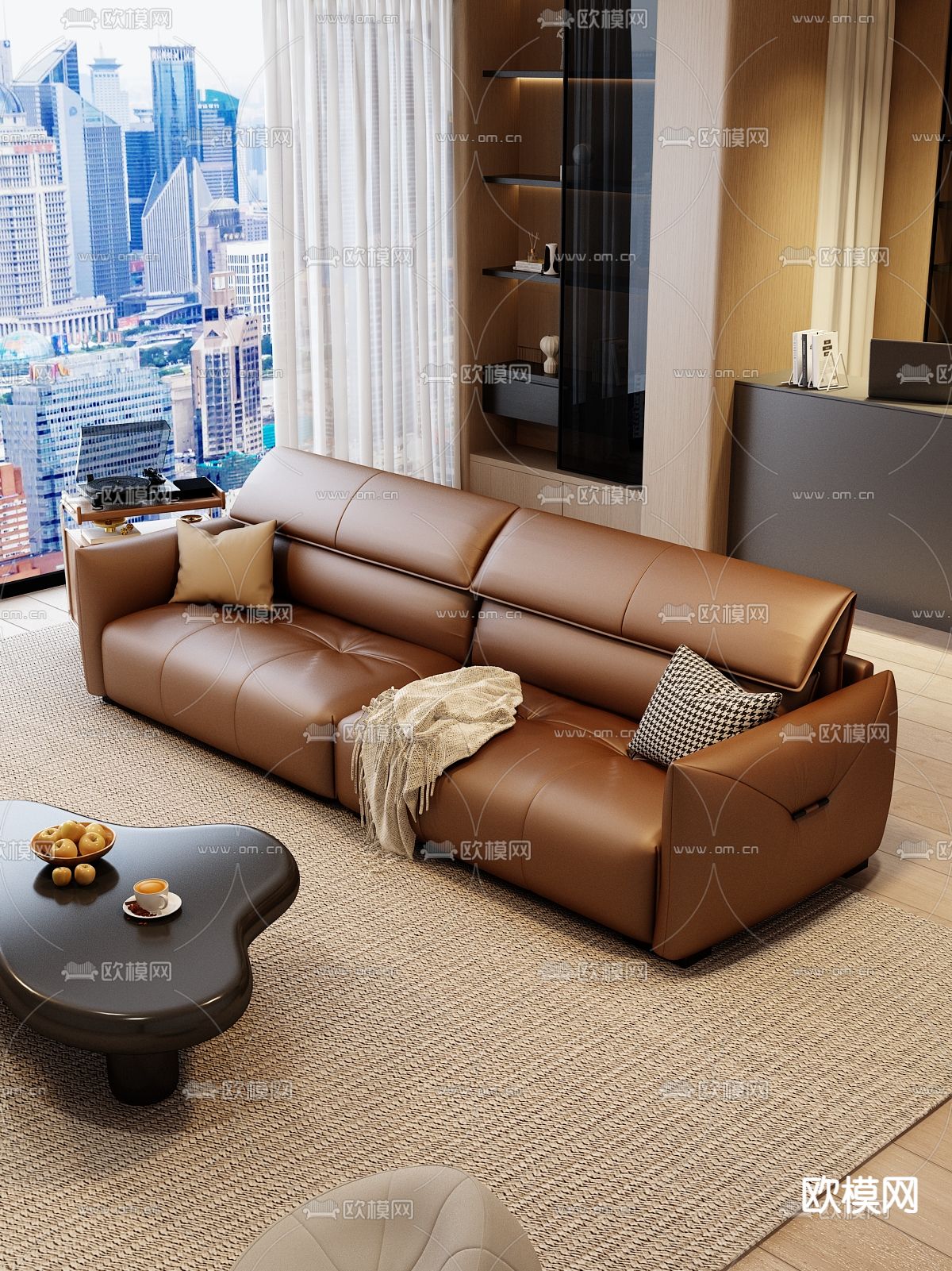 双人沙发 皮革沙发3d模型下载（渲染图2）