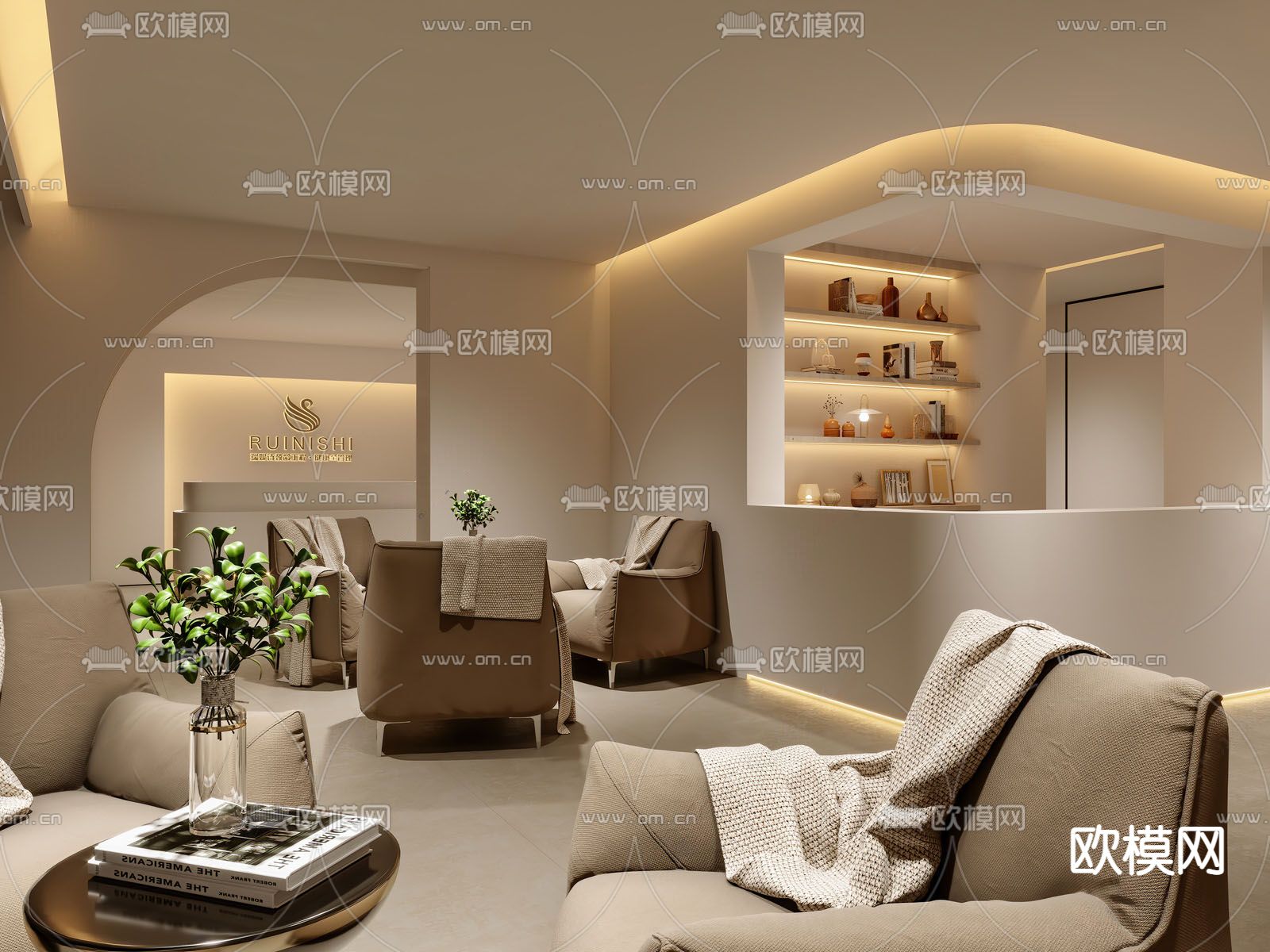 侘寂美容SPA店 接待大厅su模型下载（渲染图1）