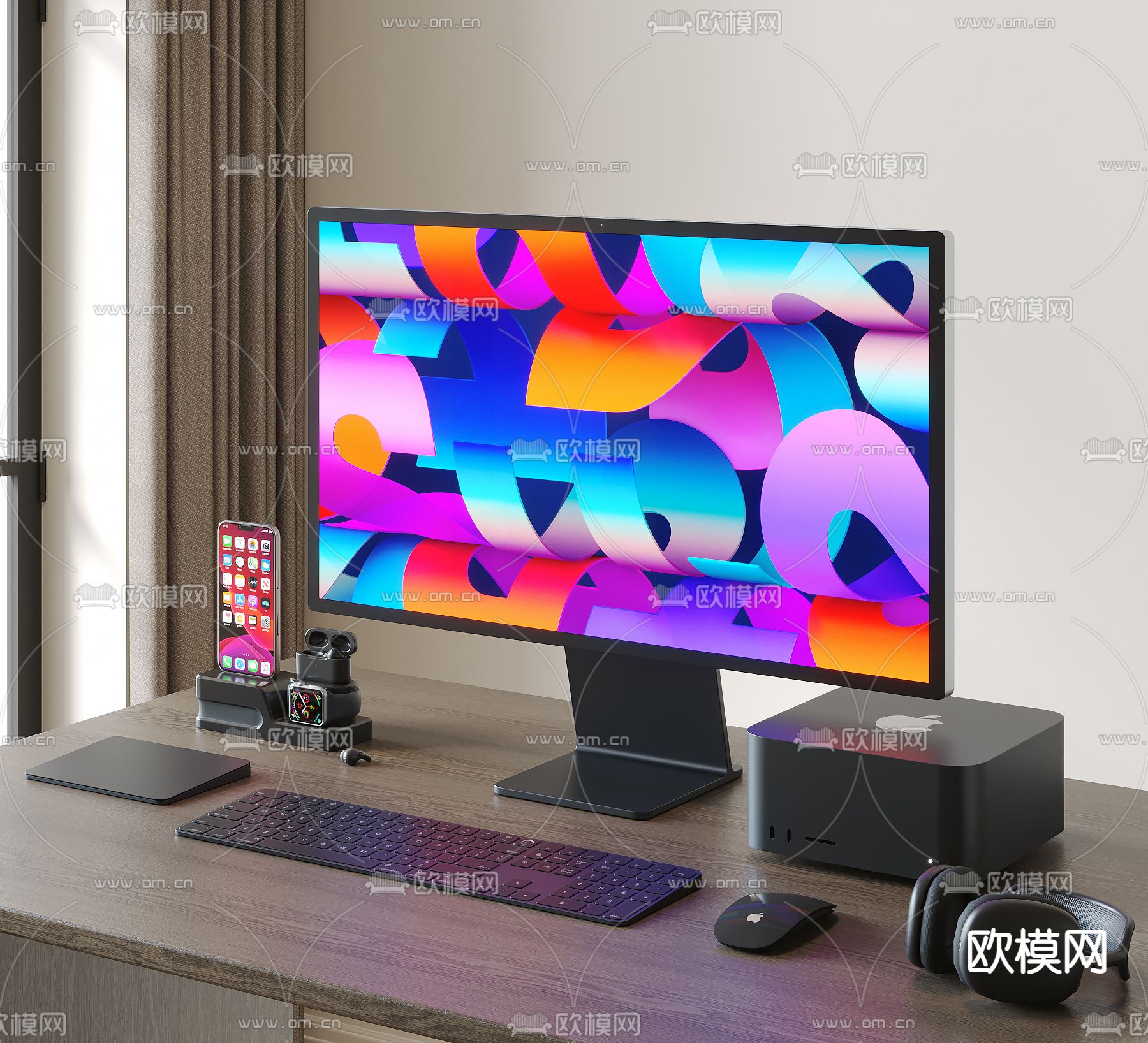 苹果电脑 手机 耳机su模型