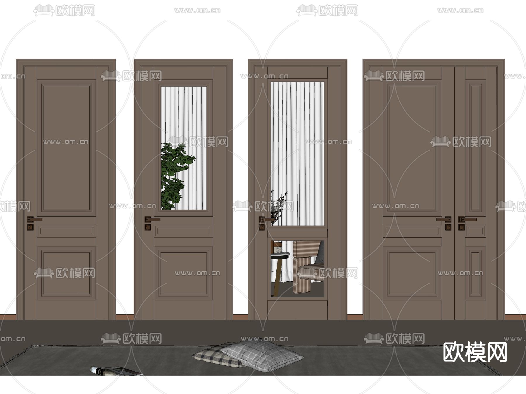 美式子母门  单开门su模型下载（渲染图2）