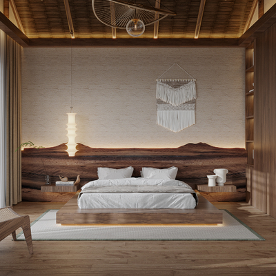  侘寂民宿客房 大床房su模型 