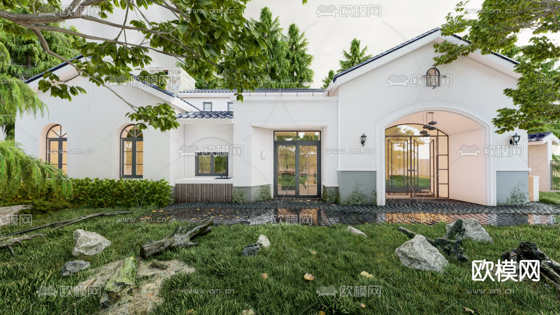 地中海别墅外观su模型下载（渲染图1）