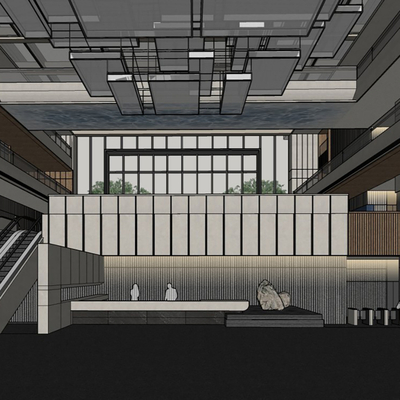  办公大堂 商务大堂su模型 