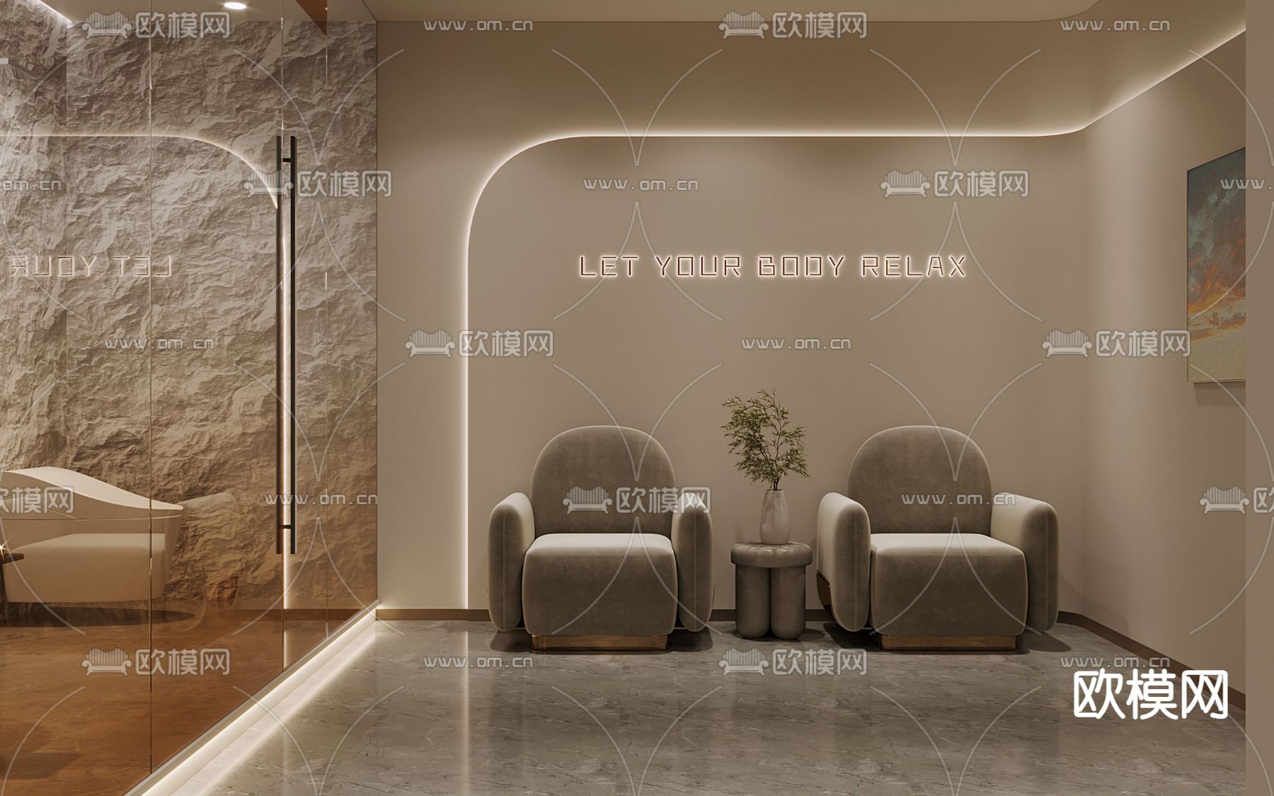 侘寂SPA 护理房 美容院3d模型下载（渲染图3）