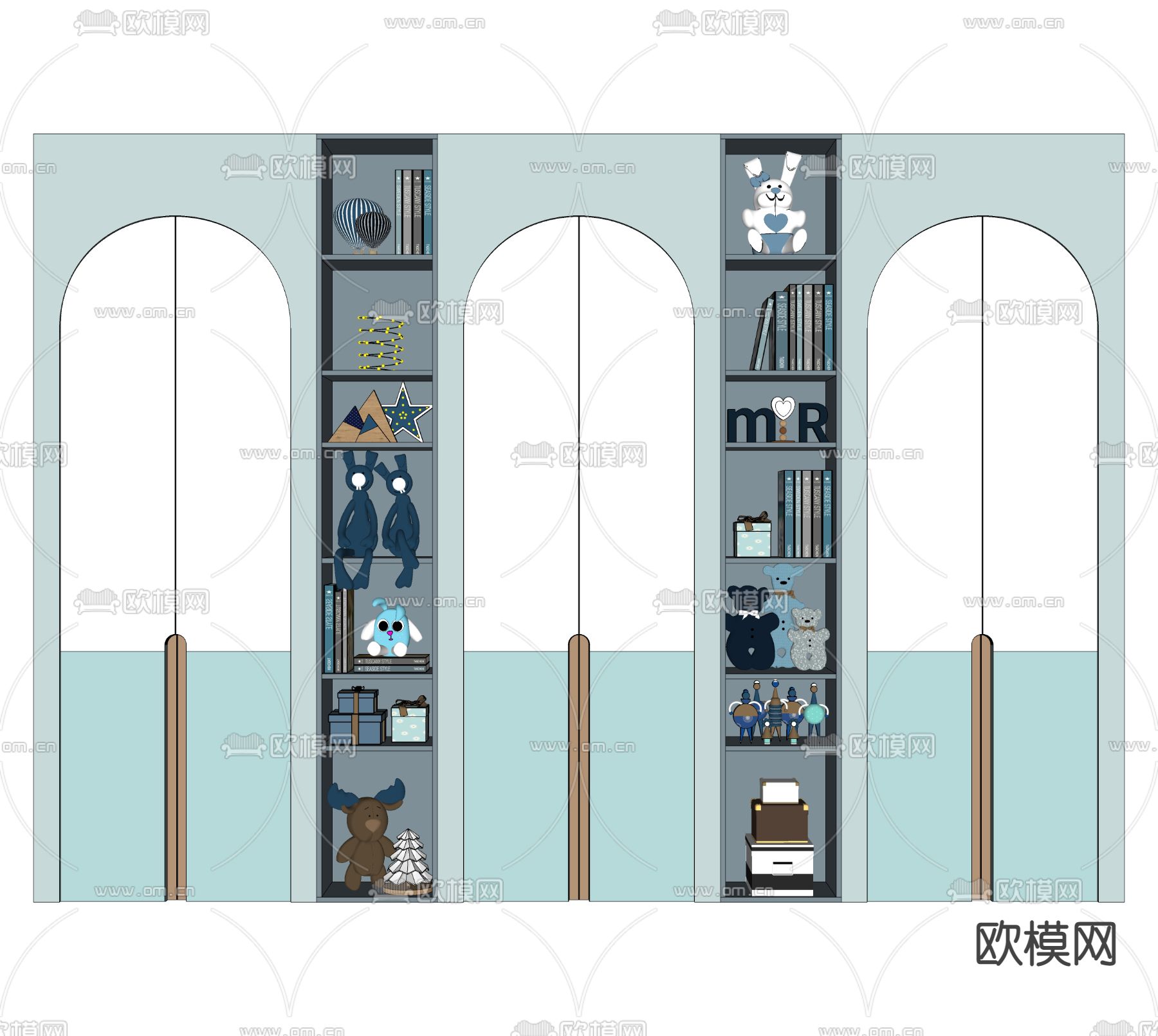 现代儿童衣柜su模型下载（渲染图2）