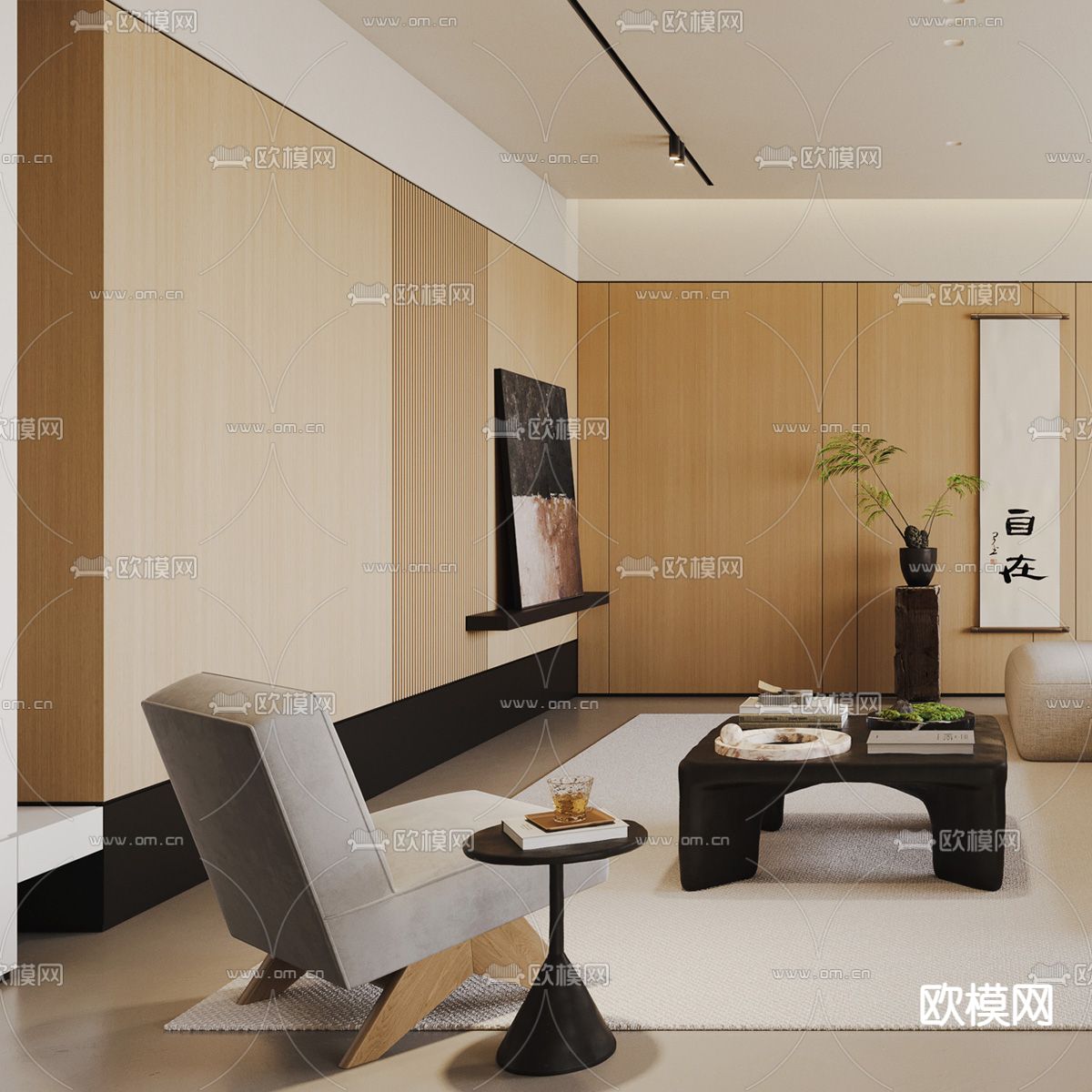 日式客厅3d模型下载（渲染图2）