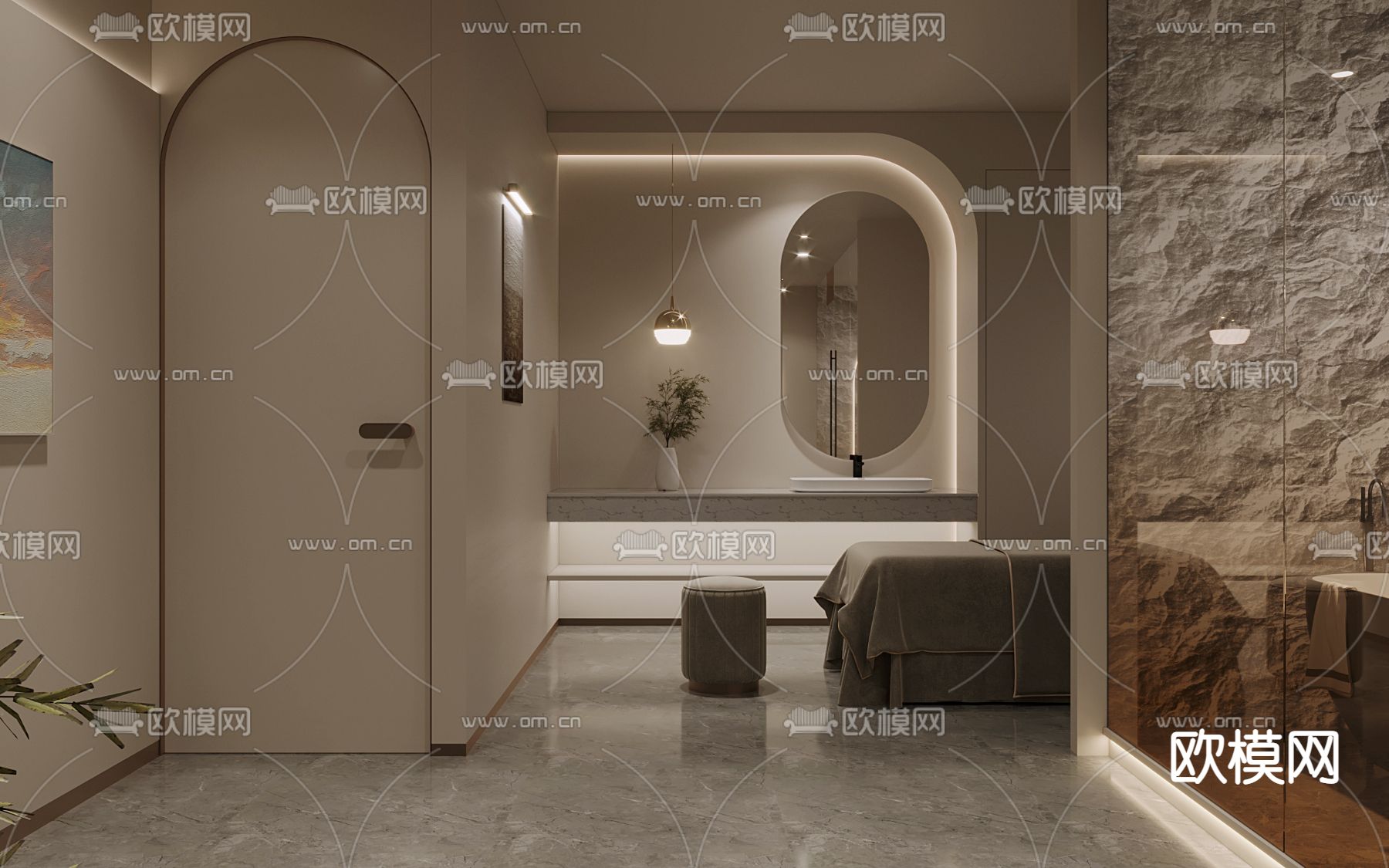 侘寂SPA 护理房 美容院3d模型下载（渲染图2）