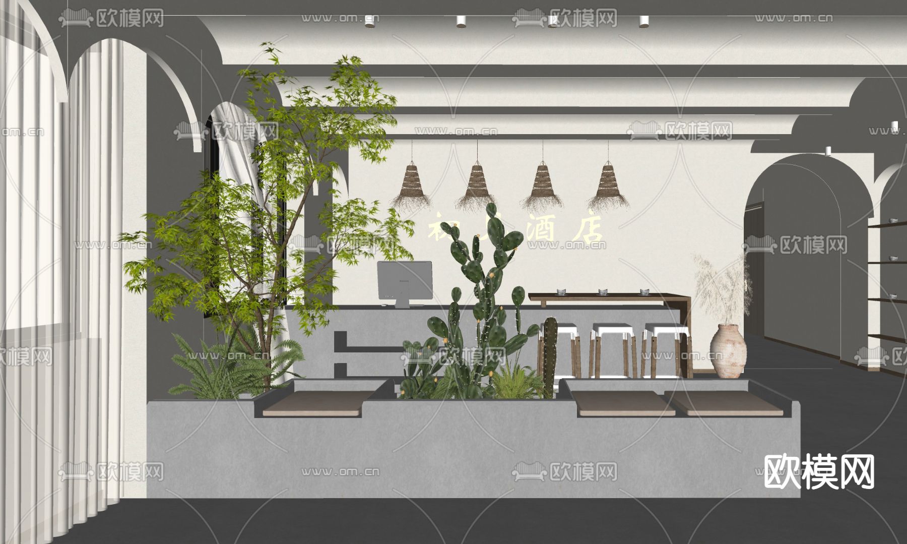 侘寂民宿大堂su模型下载（渲染图2）