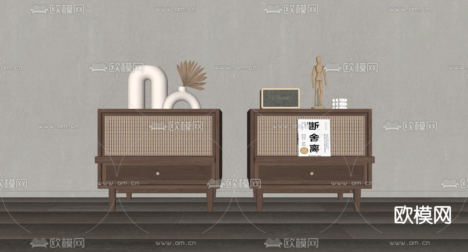 侘寂风床头柜su模型下载（渲染图2）