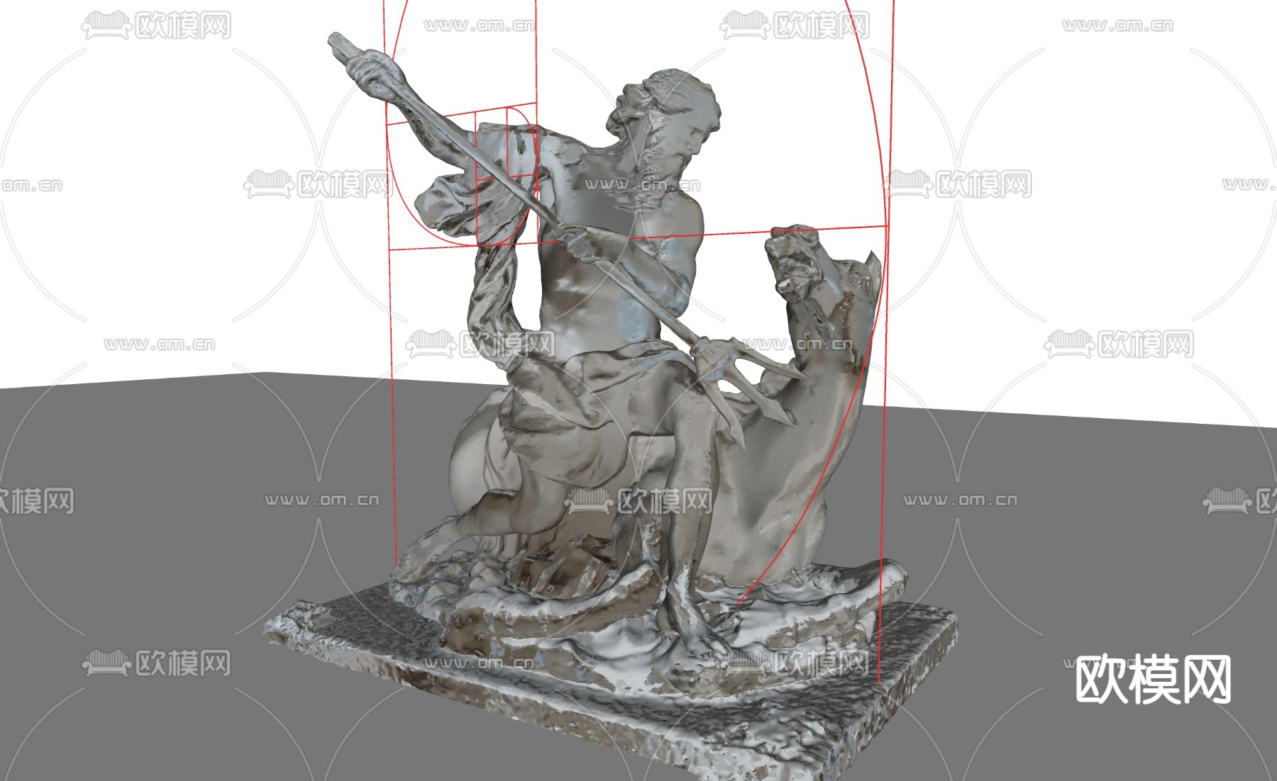 欧式海神尼普顿石膏雕塑su模型下载（渲染图2）