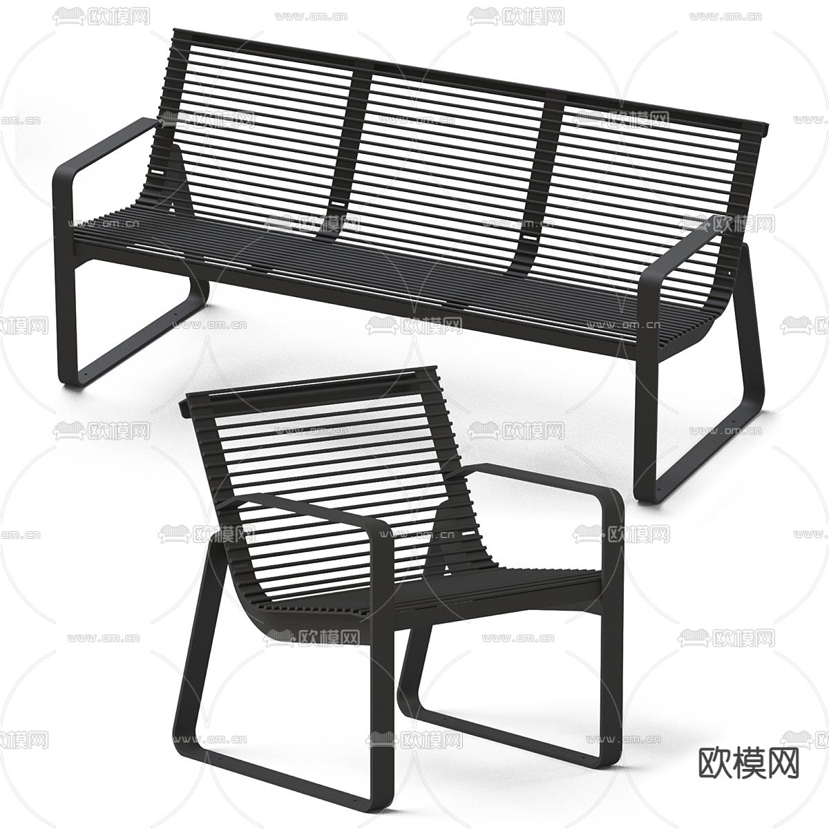 户外椅子 长椅 单人椅子su模型下载（渲染图1）