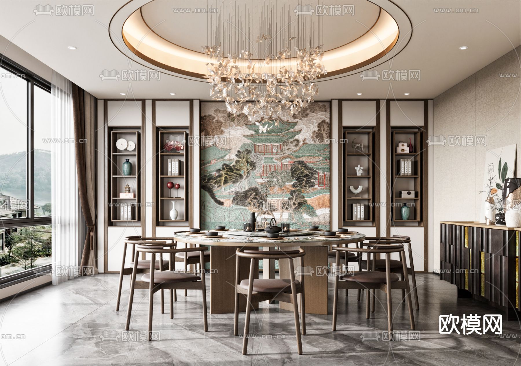 中式餐厅包厢 包房su模型下载（渲染图1）