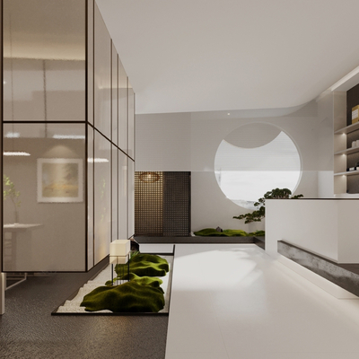  侘寂茶楼过道su模型 