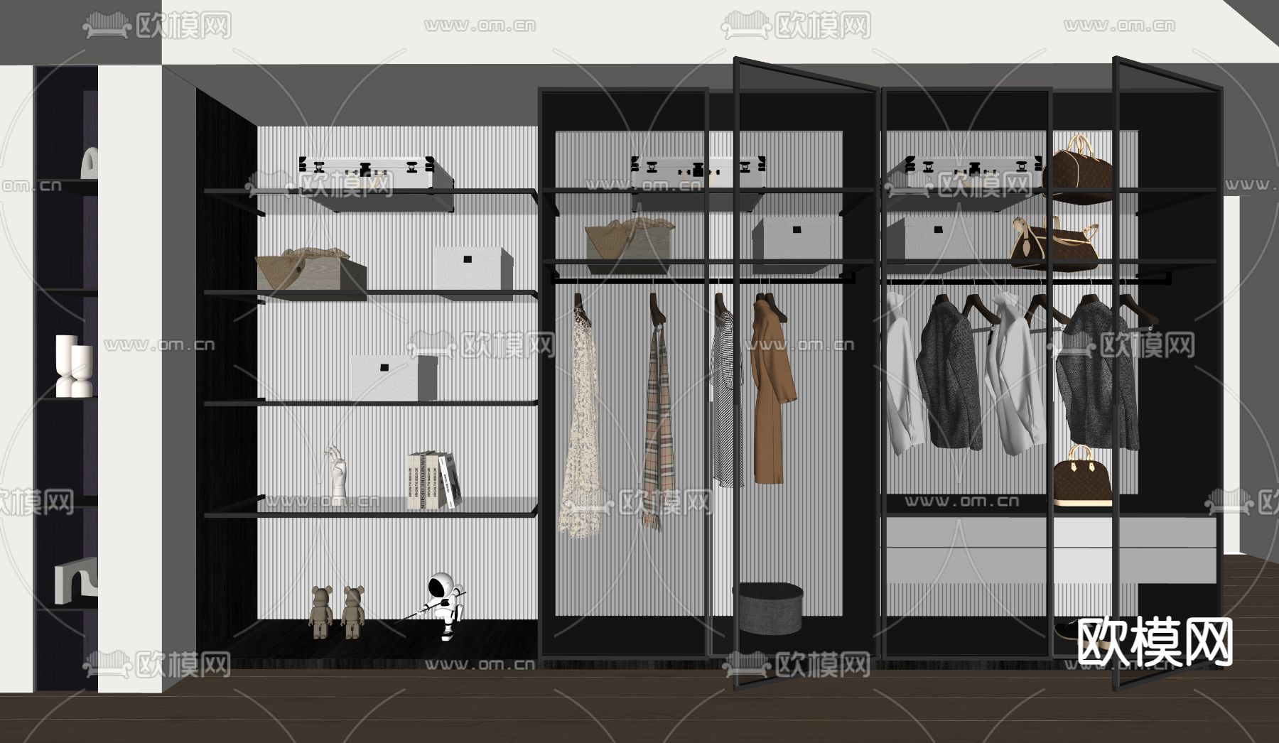 玻璃门衣柜 衣橱su模型下载（渲染图2）