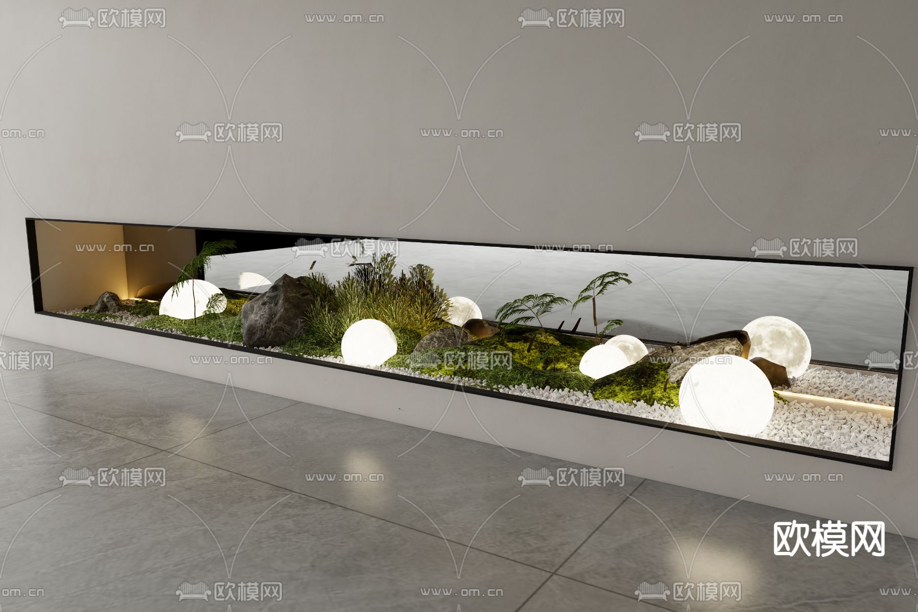 苔石 灯球 植物堆su模型下载（渲染图1）