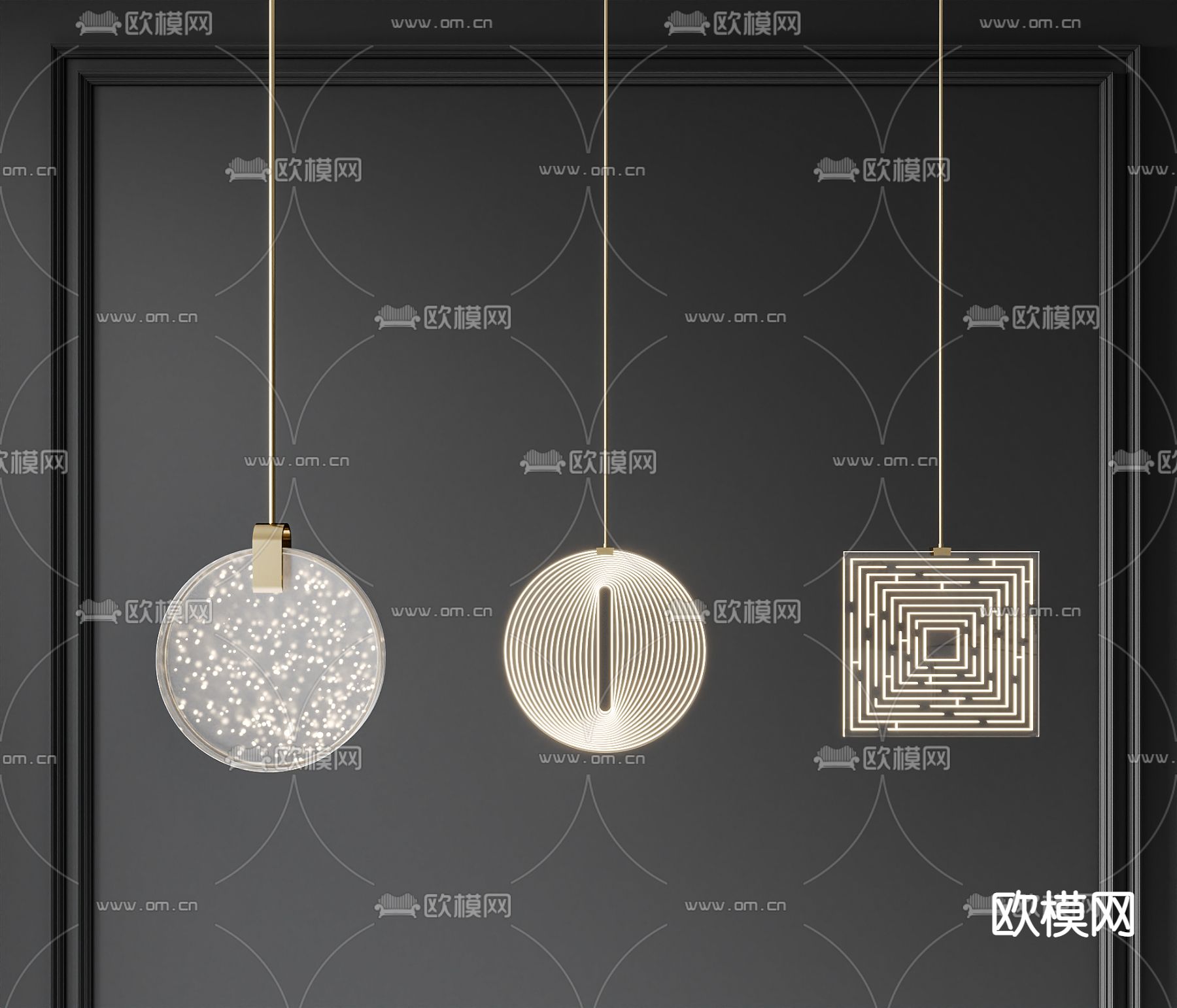 轻奢吊灯 床头灯su模型下载（渲染图1）