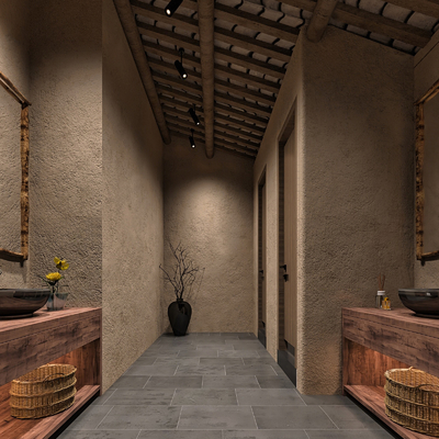  侘寂公共卫生间 洗手间su模型 