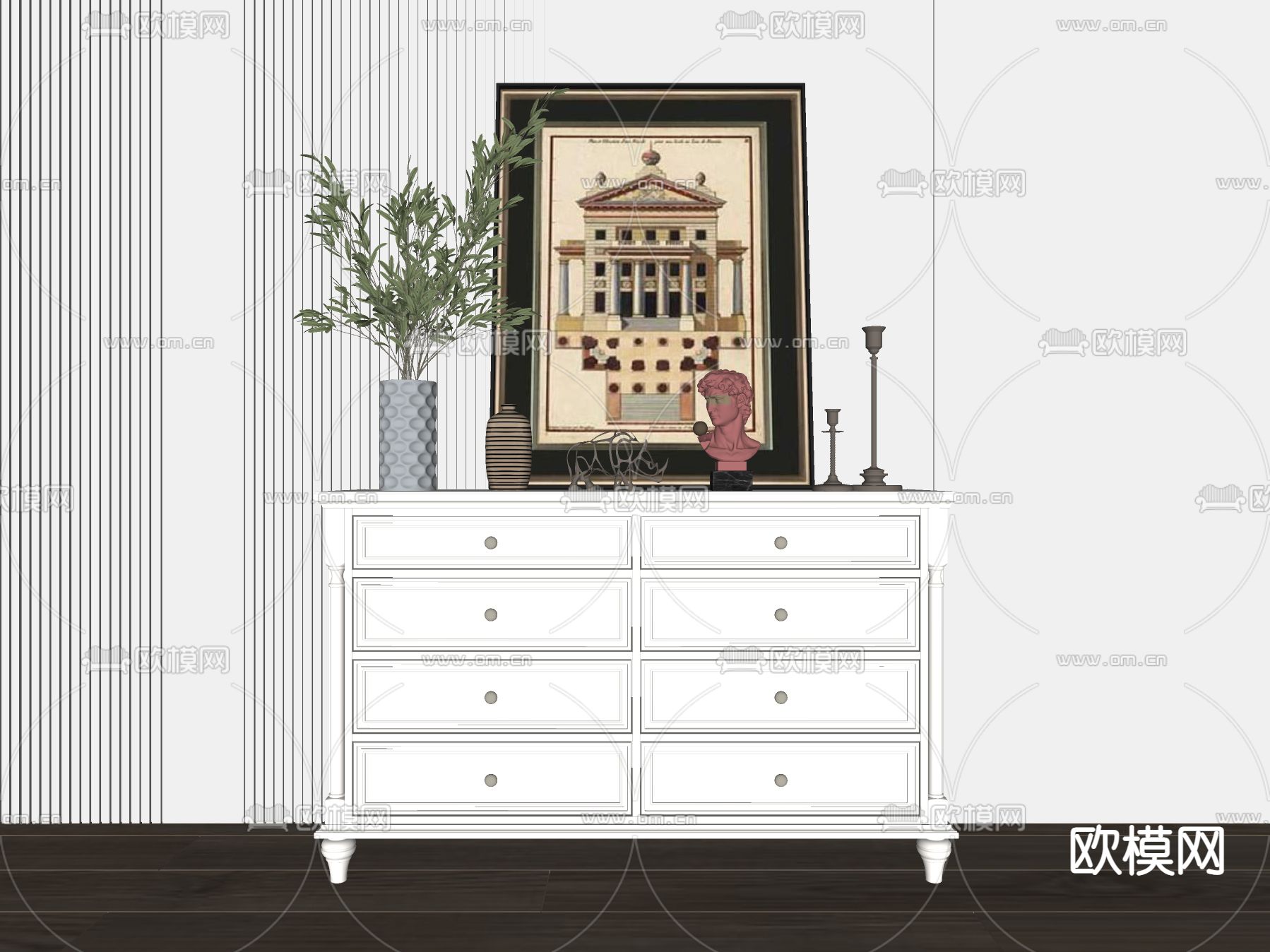 美式玄关柜su模型下载（渲染图2）