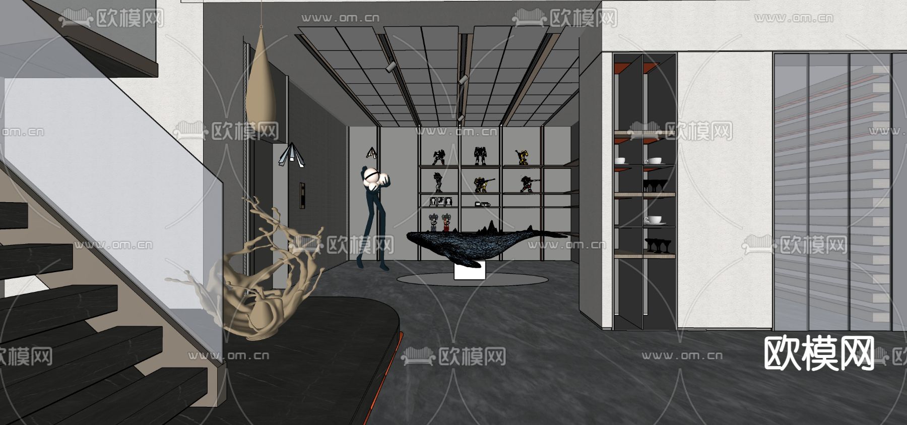 现代手办收藏室su模型下载（渲染图2）
