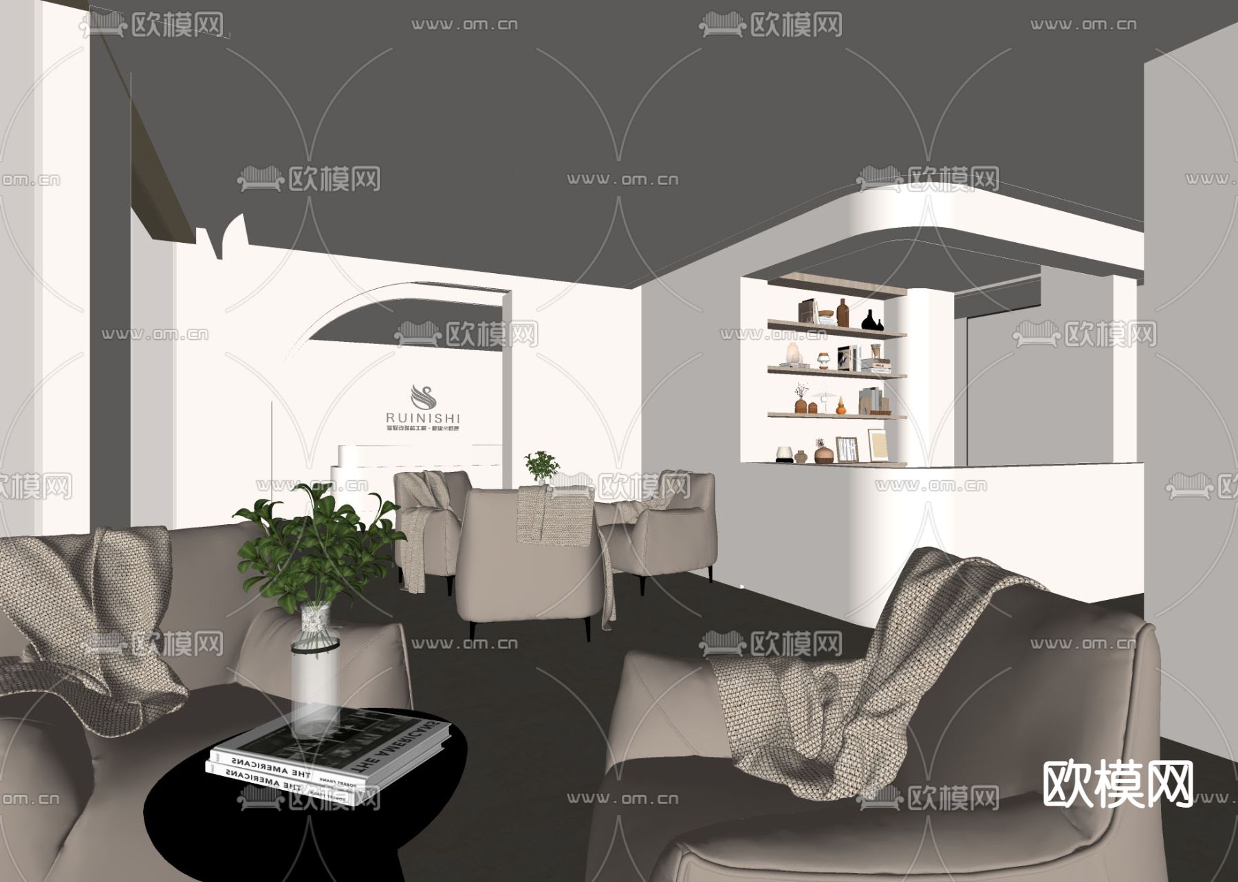 侘寂美容SPA店 接待大厅su模型下载（渲染图2）