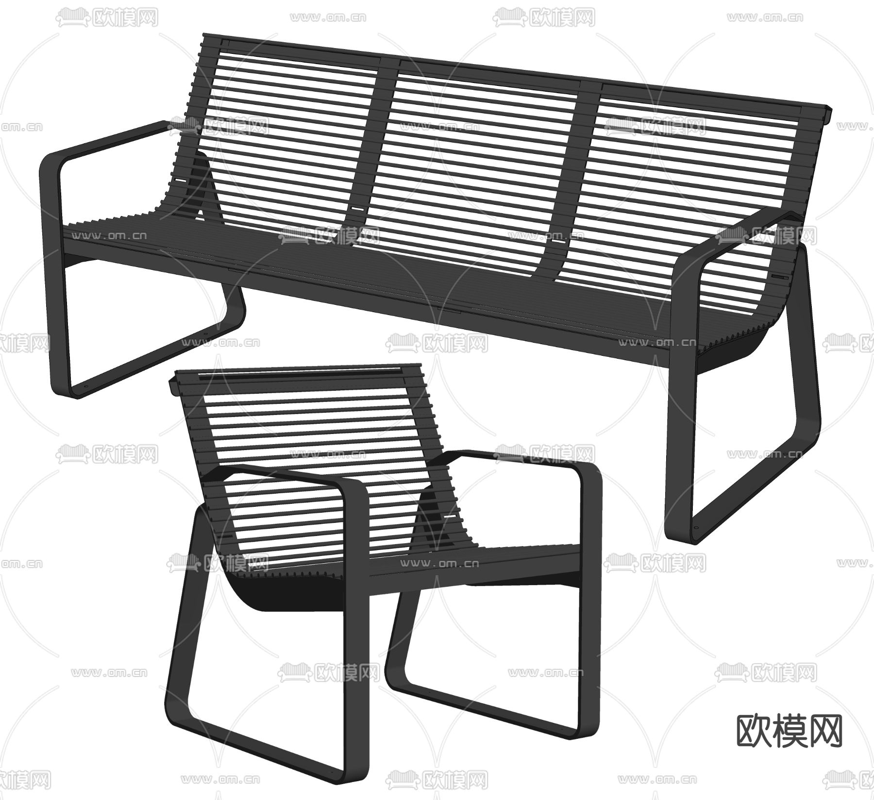 户外椅子 长椅 单人椅子su模型下载（渲染图2）