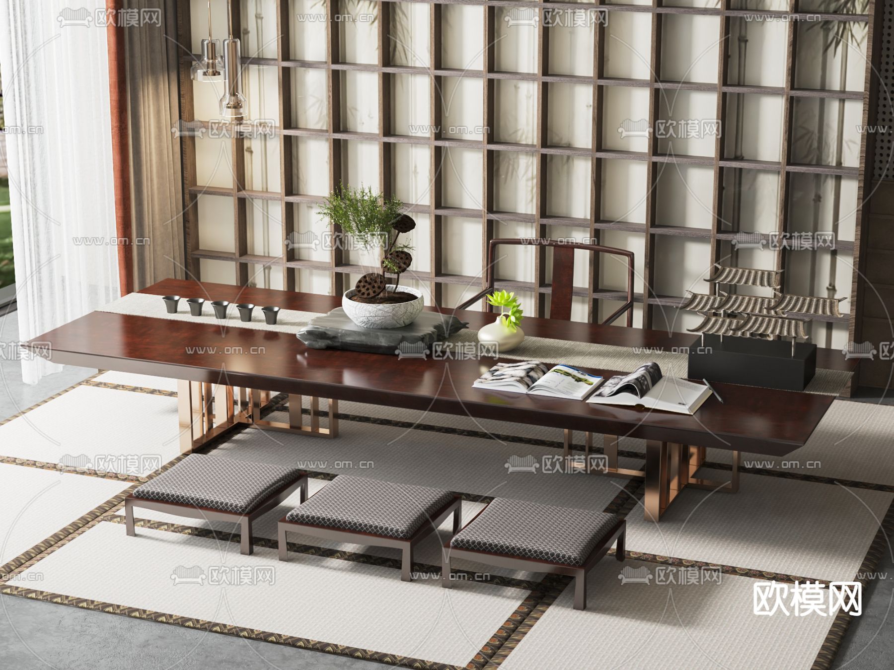 榻榻米茶桌 茶台3d模型下载