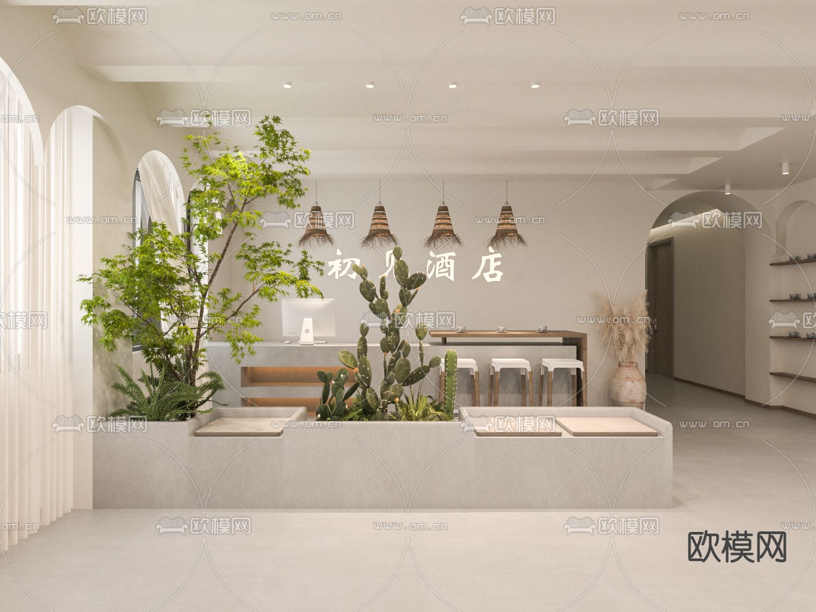 侘寂民宿大堂su模型下载（渲染图1）