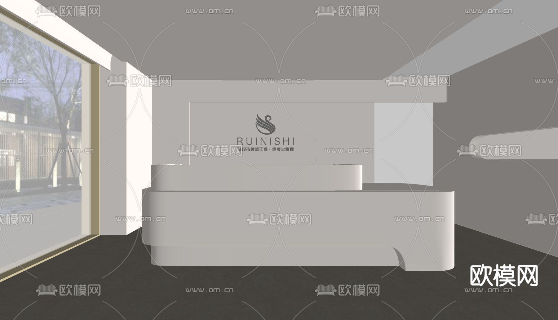 侘寂美容前台su模型下载（渲染图2）