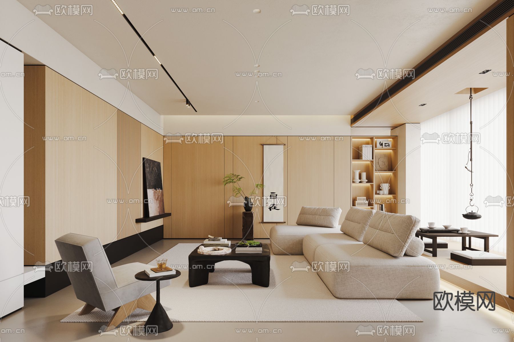 日式客厅3d模型下载（渲染图1）