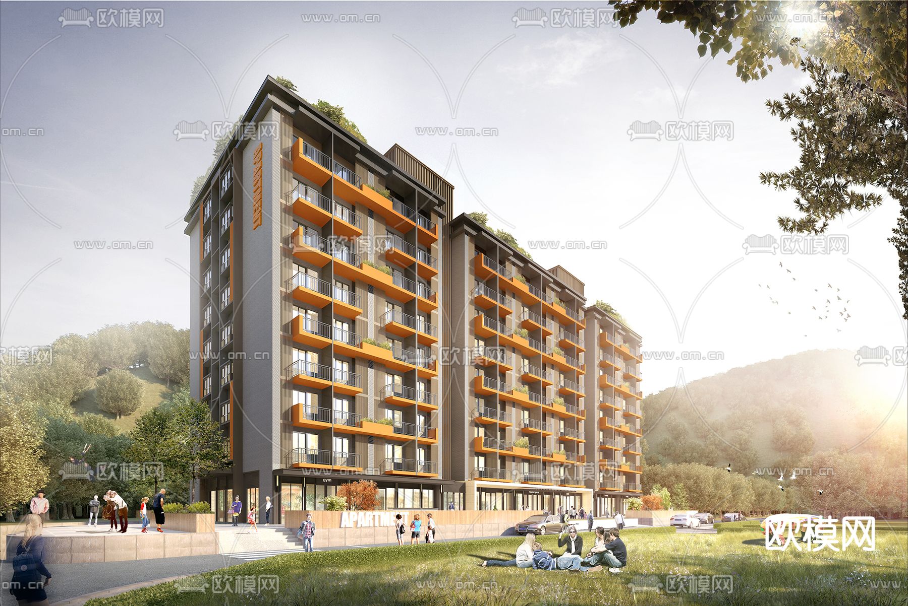 青年公寓 外观su模型下载（渲染图3）