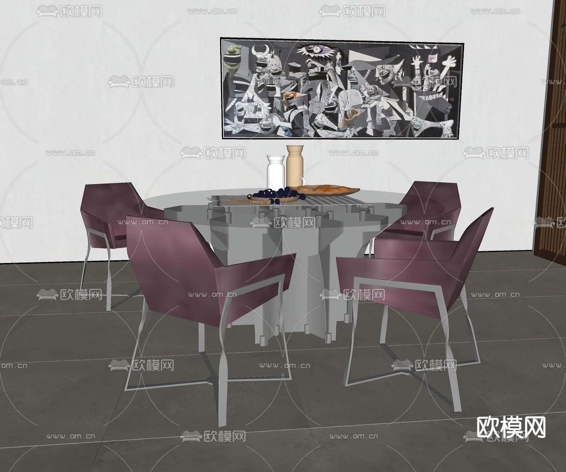 后现代餐桌椅su模型下载（渲染图2）