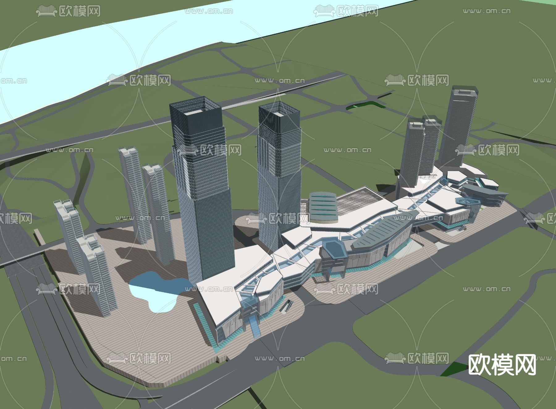 商业综合体 鸟瞰su模型下载_ID14065219_sketchup模型下载-欧模网