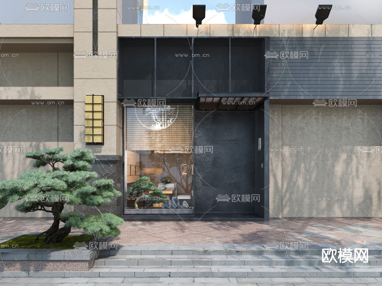 侘寂店铺门面门头su模型下载（渲染图1）