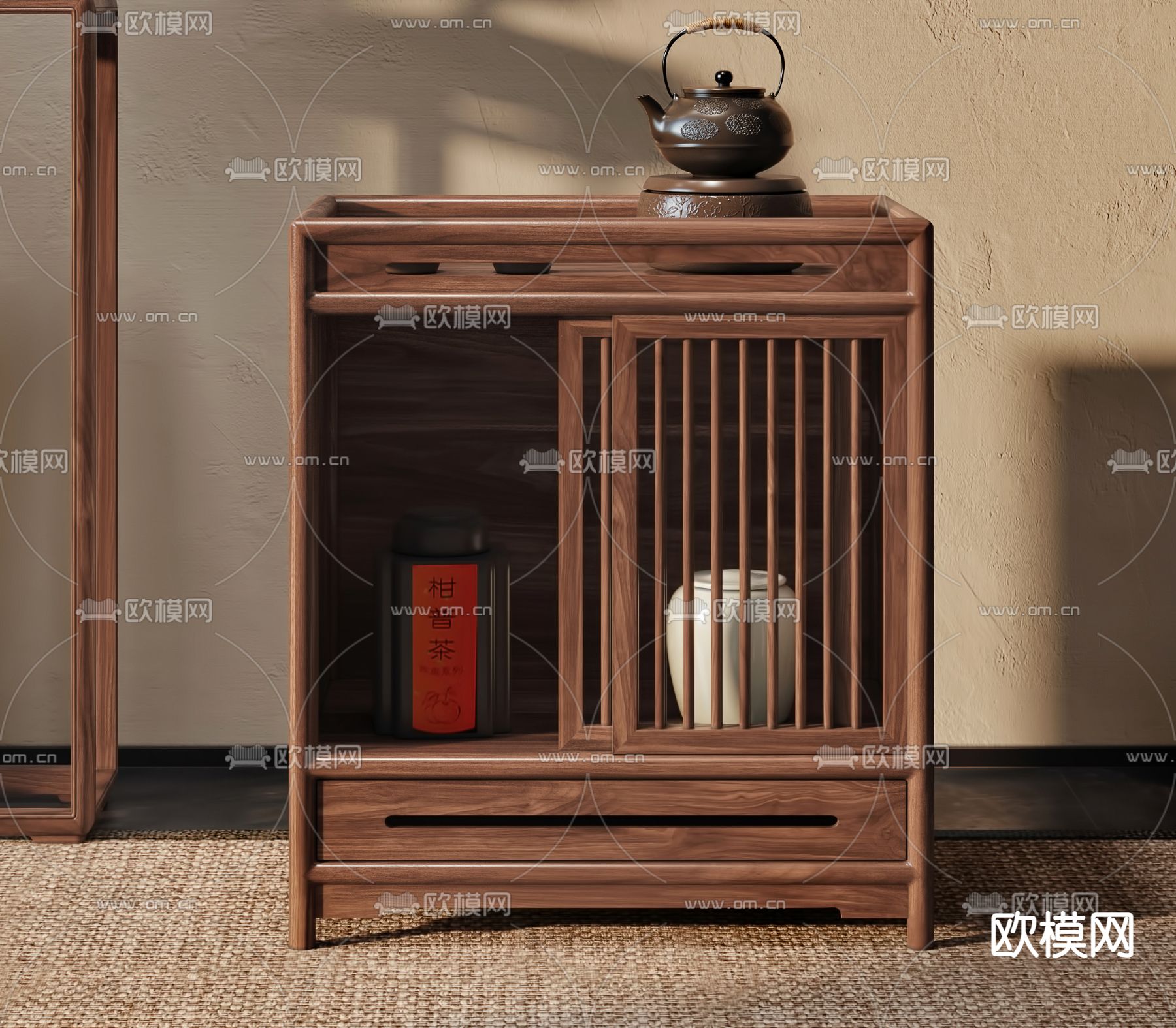 新中式边柜 茶水柜 备餐柜3d模型下载（渲染图6）