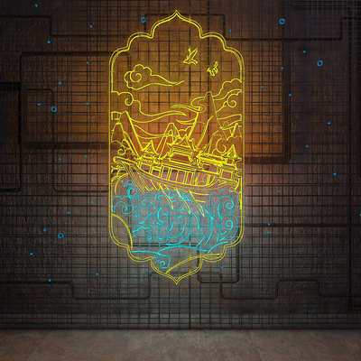  现代霓虹灯 国潮灯 装饰灯su模型 