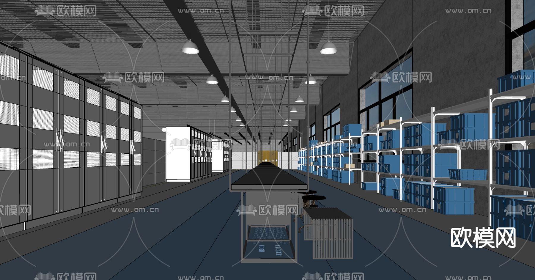 现代工厂车间区su模型下载（渲染图2）