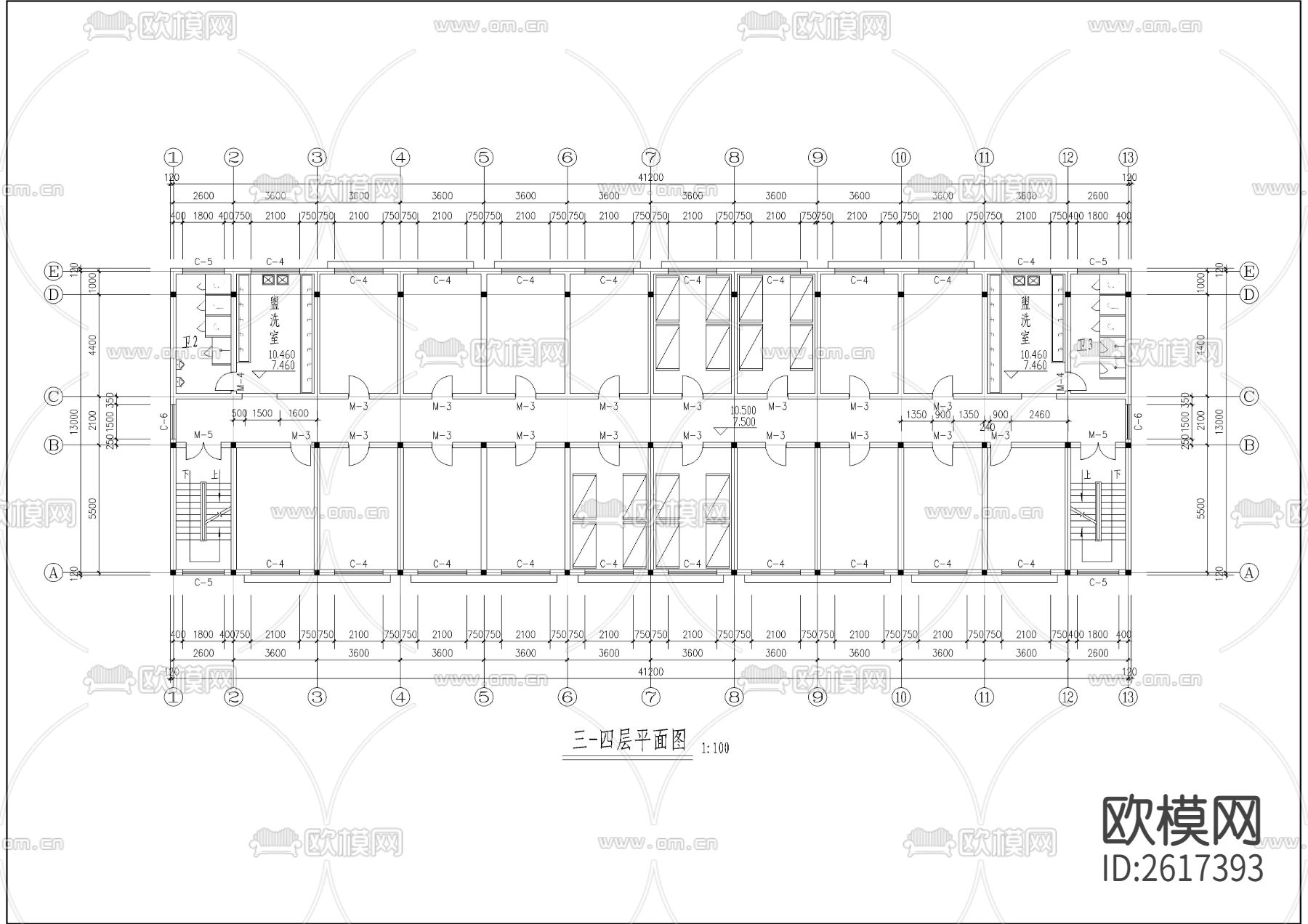 杭州车业有限公司宿舍楼CAD施工图下载（渲染图4）