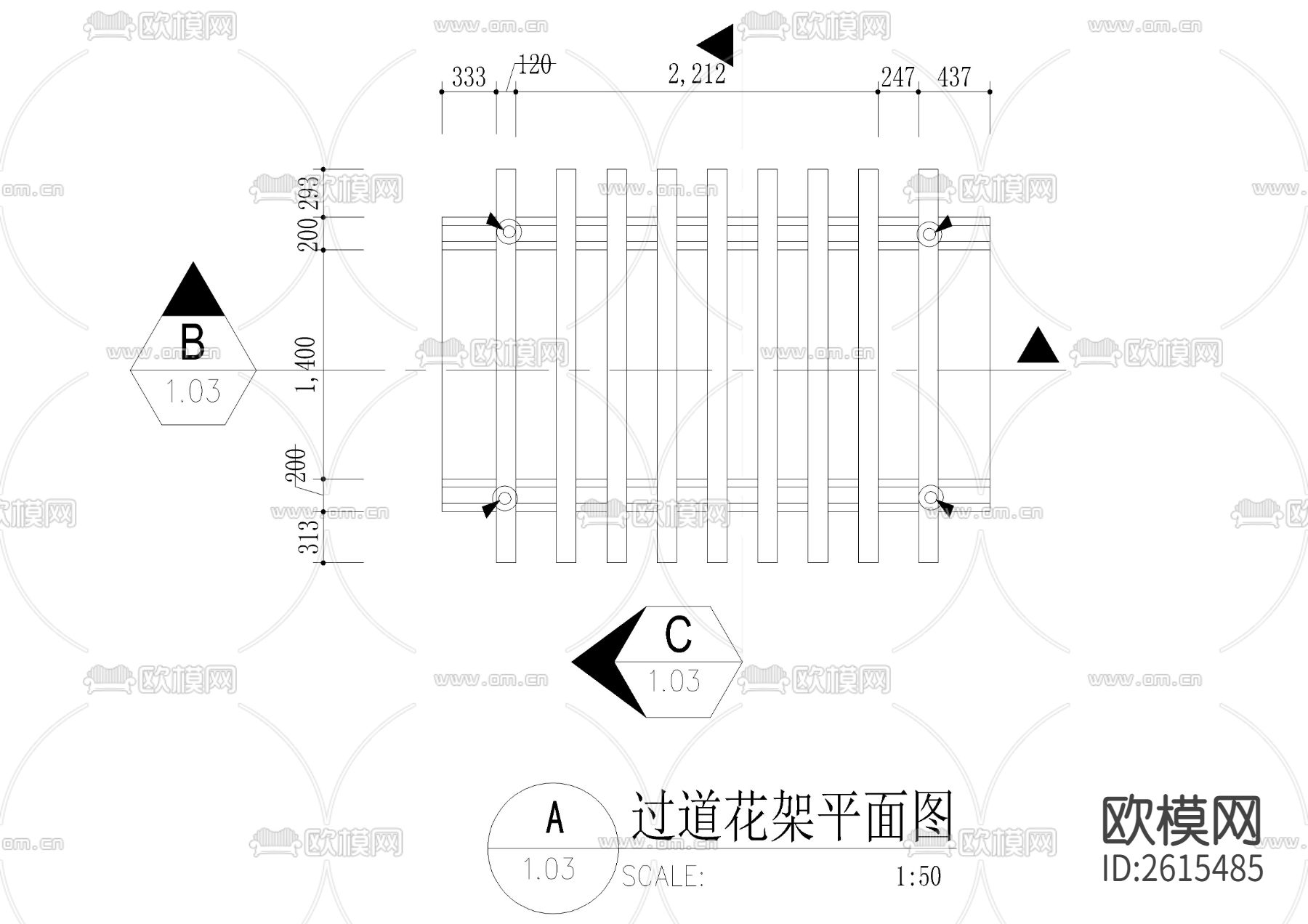 过道花架CAD节点大样下载（渲染图2）