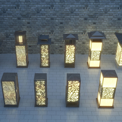  新中式户外灯su模型 